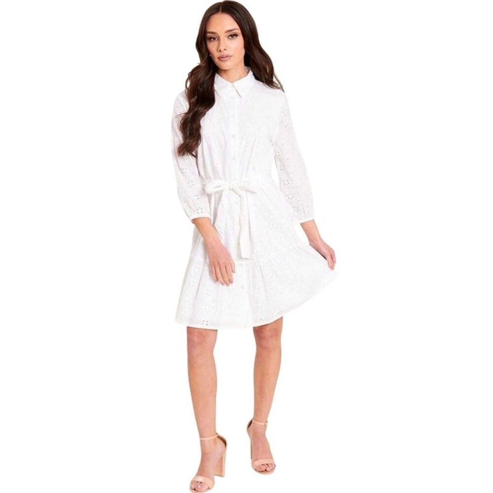 Be You Womens/Ladies Broderie Collared Shirt Dress / White